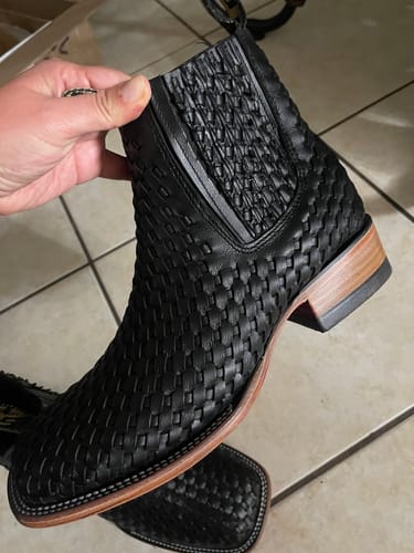 Customer photo review of Black Basketweave Botin - Square Tie