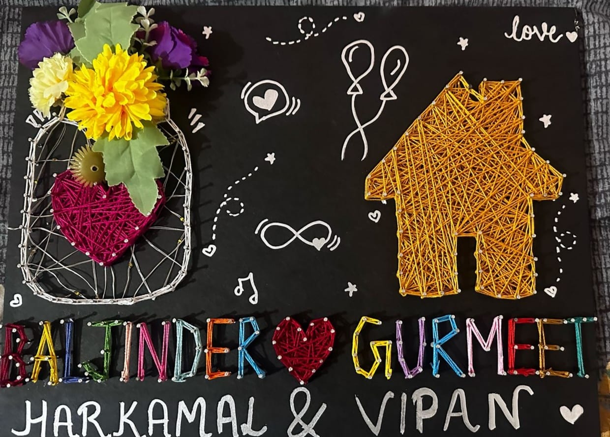 Customer photo review of Couple Doodle with Customised Names String Art with Jar Lights