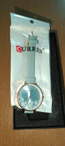 Customer photo review of Leather Quartz Wristwatch Floral Dial — Light Blue | KIMLUD