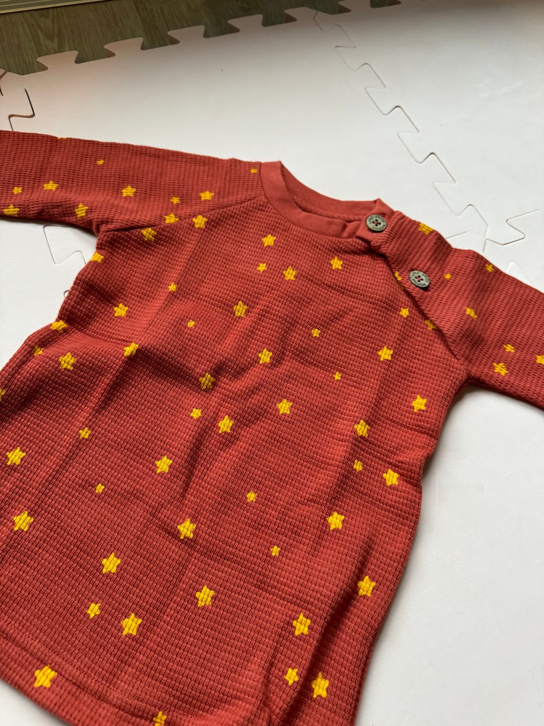 Customer photo review of Hazelnut Stars Waffle Long Sleeve Button Top