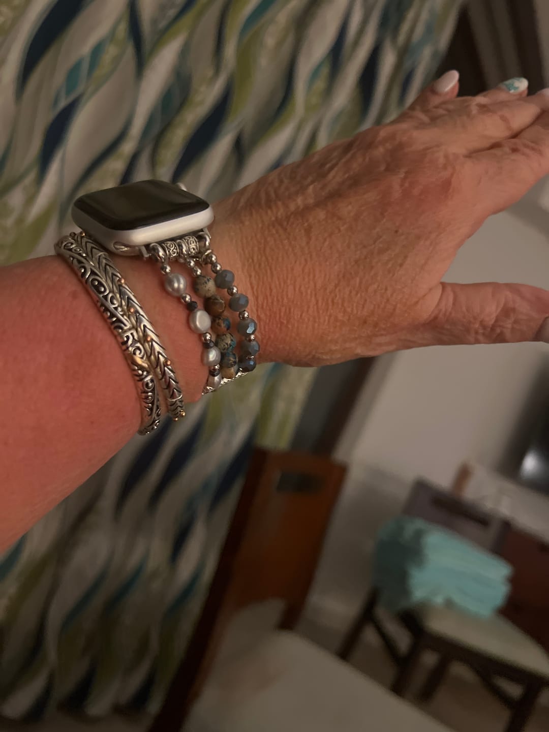 Customer photo review of Artisanal Jasper Nomadic Stretch Apple Watch Strap