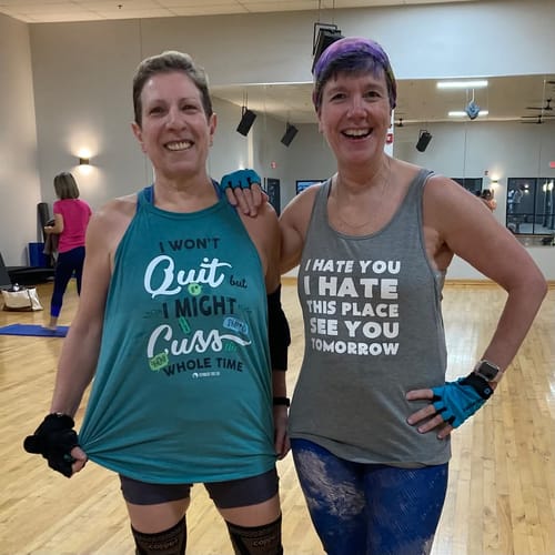 Customer photo review of Don't Think Just Keep Going Rocker Tank Top