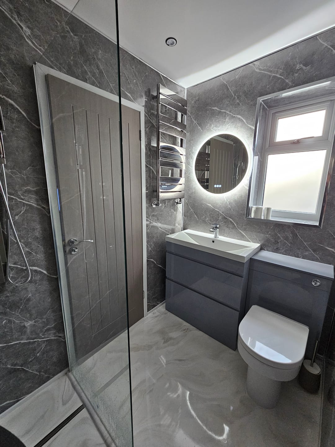 Customer photo review of 10mm Dark Grey Marble Matt Shower Panel 1M x 2.4M