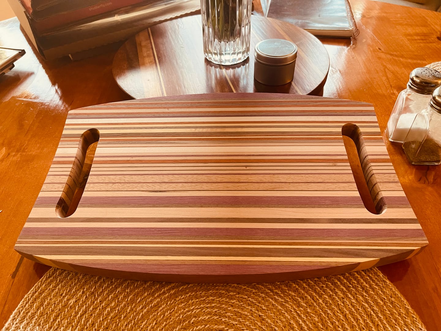 Customer photo review of 15.75x10" Warped Rectangle Dual Handle Serving Board Acrylic Router Template