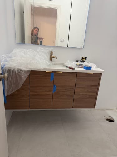 Customer photo review of Austin 48" Wall Mount American Black Walnut Bathroom Vanity