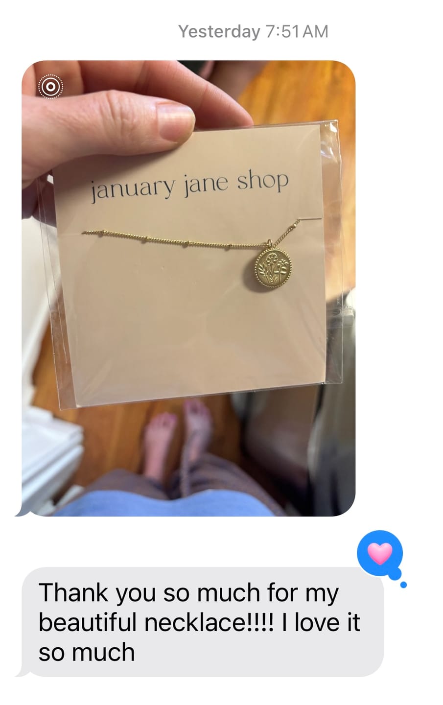 Customer photo review of Holy Family Floral Necklace - 14K Gold Filled