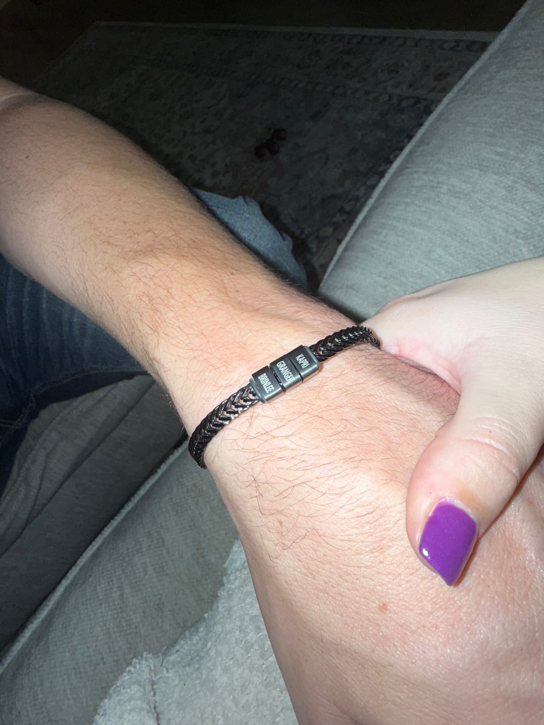 Customer photo review of Dan Bracelet - Dad Bracelet with kid's names - Black
