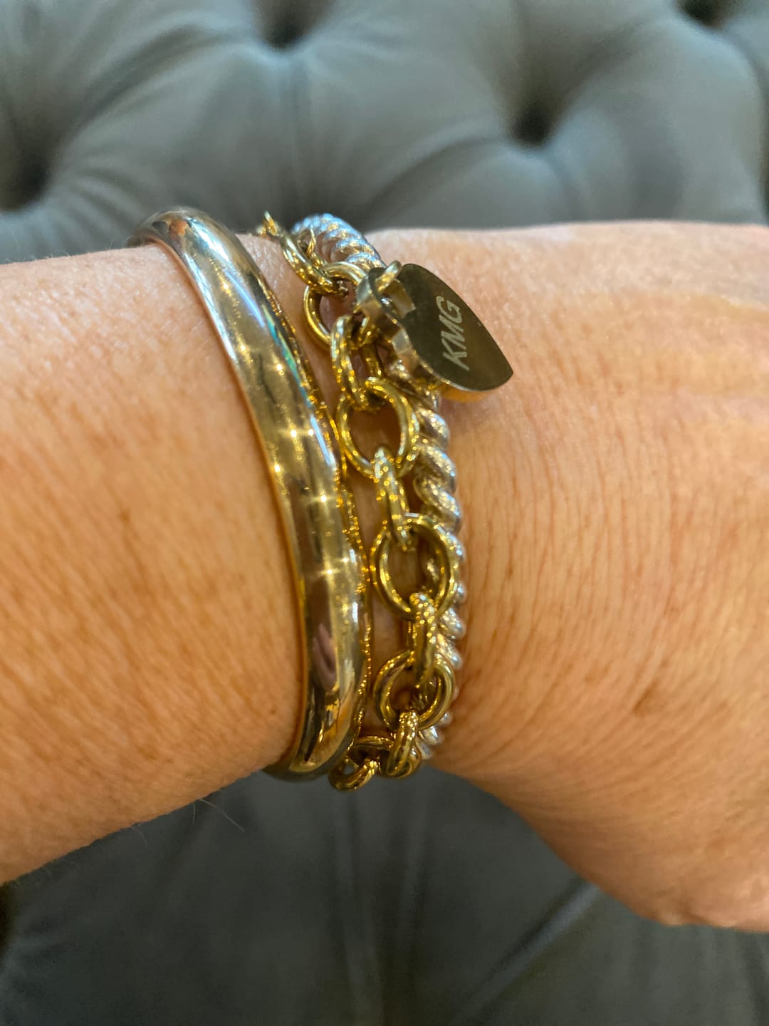 Customer photo review of Classic Chunky Engravable Heart Bracelet