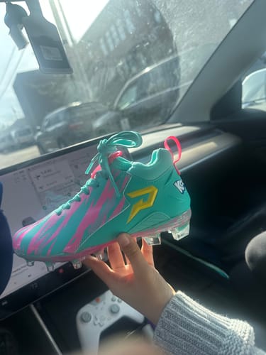 Customer photo review of Kool-Aid 'Sharkleberry Fin' Football Cleats - Quantum Speed by Phenom Elite