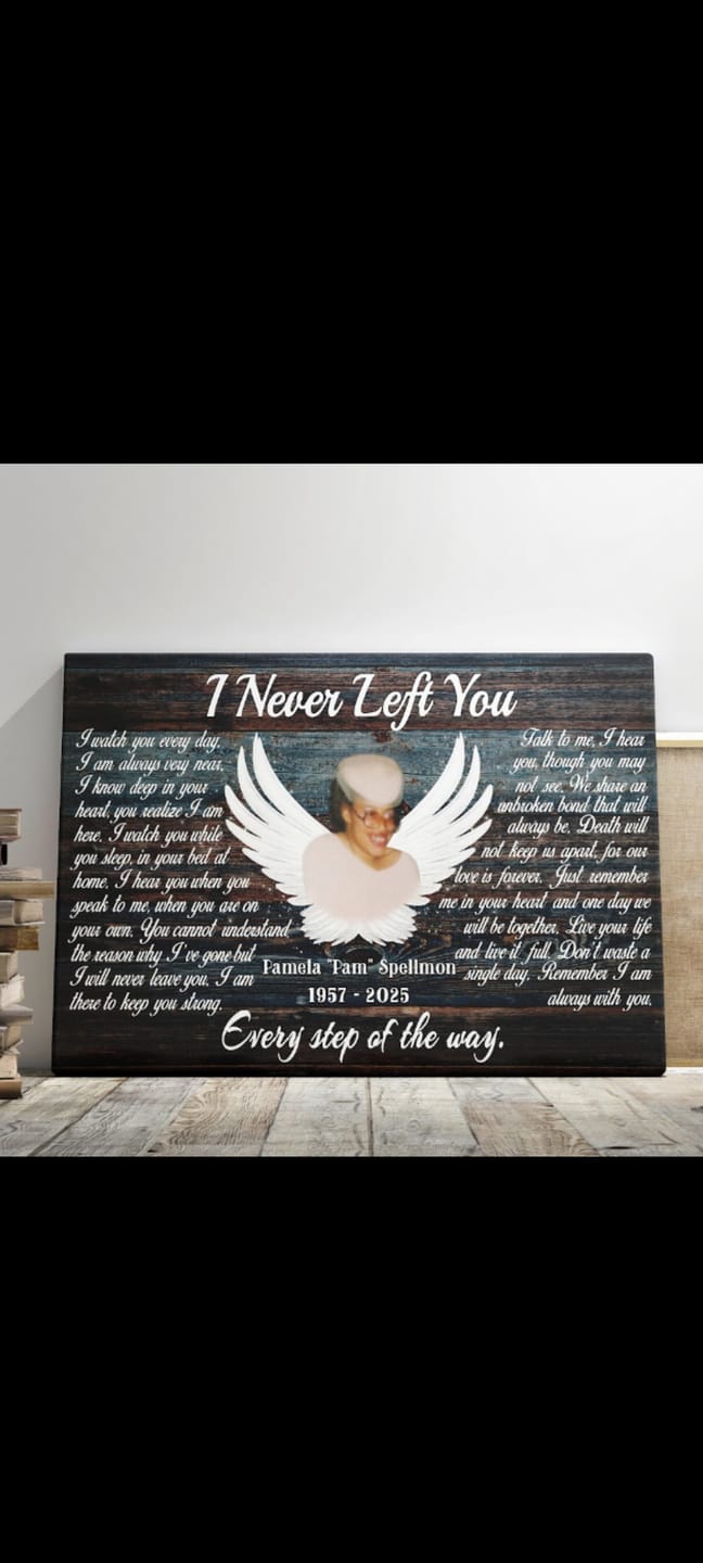 Customer photo review of Personalized Canvas Prints, Custom Photo, Memorial Gifts, Sympathy Gifts, Angel Wings I Never Left You Love Dem Canvas