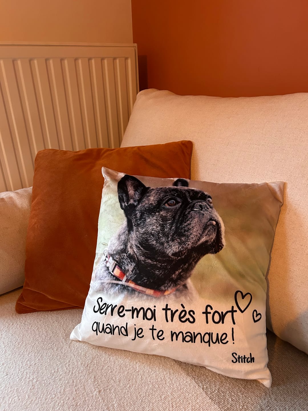 Customer photo review of Serre-moi très fort quand je te manque - Coussin personnalisé