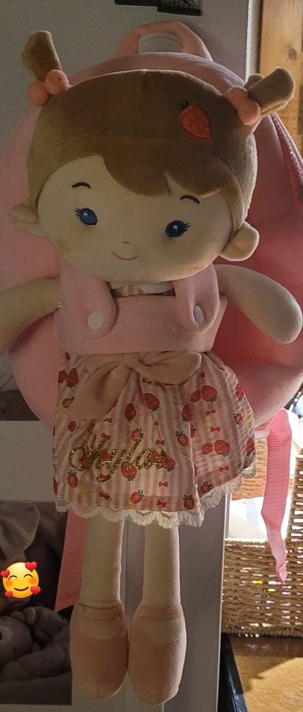 Customer photo review of Personalized Doll Carrier Backpack - 3 Colors