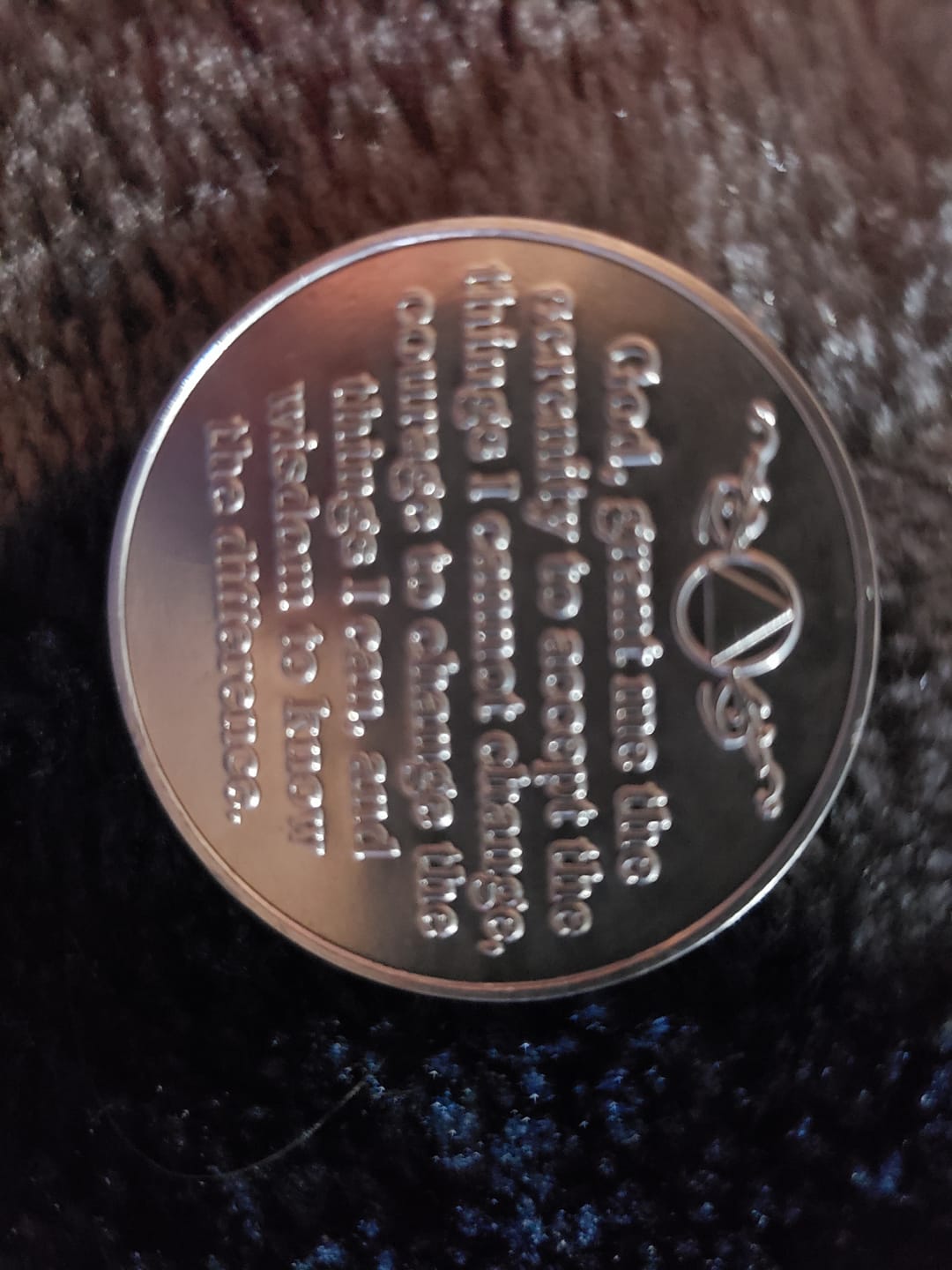 Customer photo review of 24 Hours to 11 Months Sobriety Mint Infinity Aluminum AA Meeting Newcomer Chips