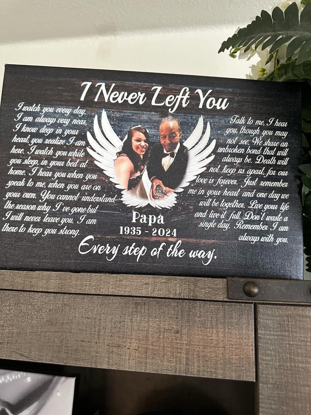 Customer photo review of Personalized Canvas Prints, Custom Photo, Memorial Gifts, Sympathy Gifts, Angel Wings I Never Left You Love Dem Canvas