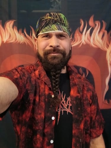 Customer photo review of Red Nebula Space Button Up Shirt