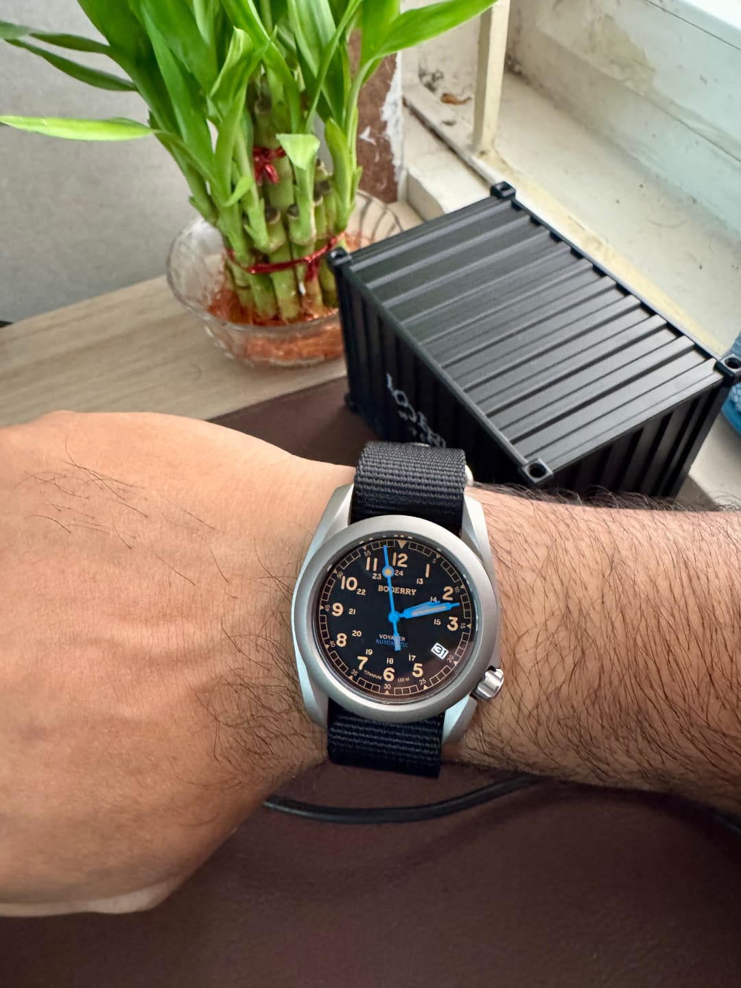 Customer photo review of VOYAGER - 100M Waterproof Titanium Automatic Field Watch | Vintage Noir