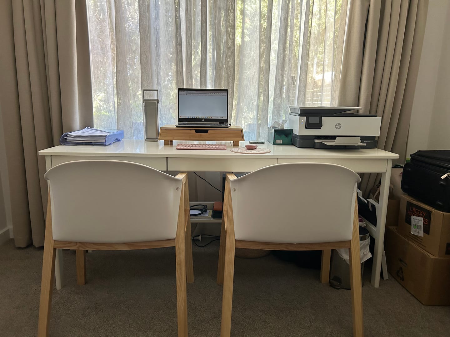 Customer photo review of Lynard White Solid Wood Study Desk with Drawers /Rubberwood/Long Study Desk/1.6M/1.8M