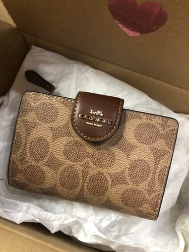 Customer photo review of Medium Corner Zip Wallet In Signature Canvas (Gold/Tan/Brown)