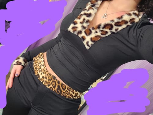 Customer photo review of Lana Leopard Furry Patch Slim Top