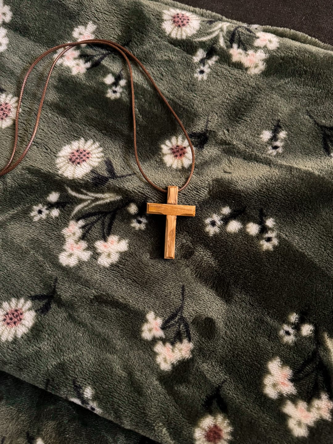 Customer photo review of Holy Land Plain Olive Wood Cross Pendant