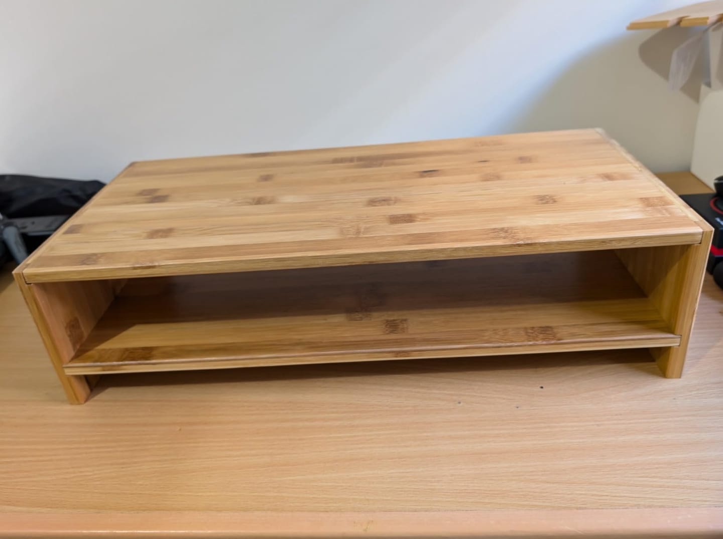 Customer photo review of Bamboo Monitor Stand Riser with Shelves