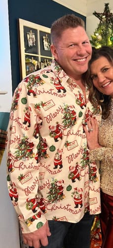 Customer photo review of Men's Merry Christmas Holiday Cute Santa Claus Vintage Button Long Sleeve Shirt