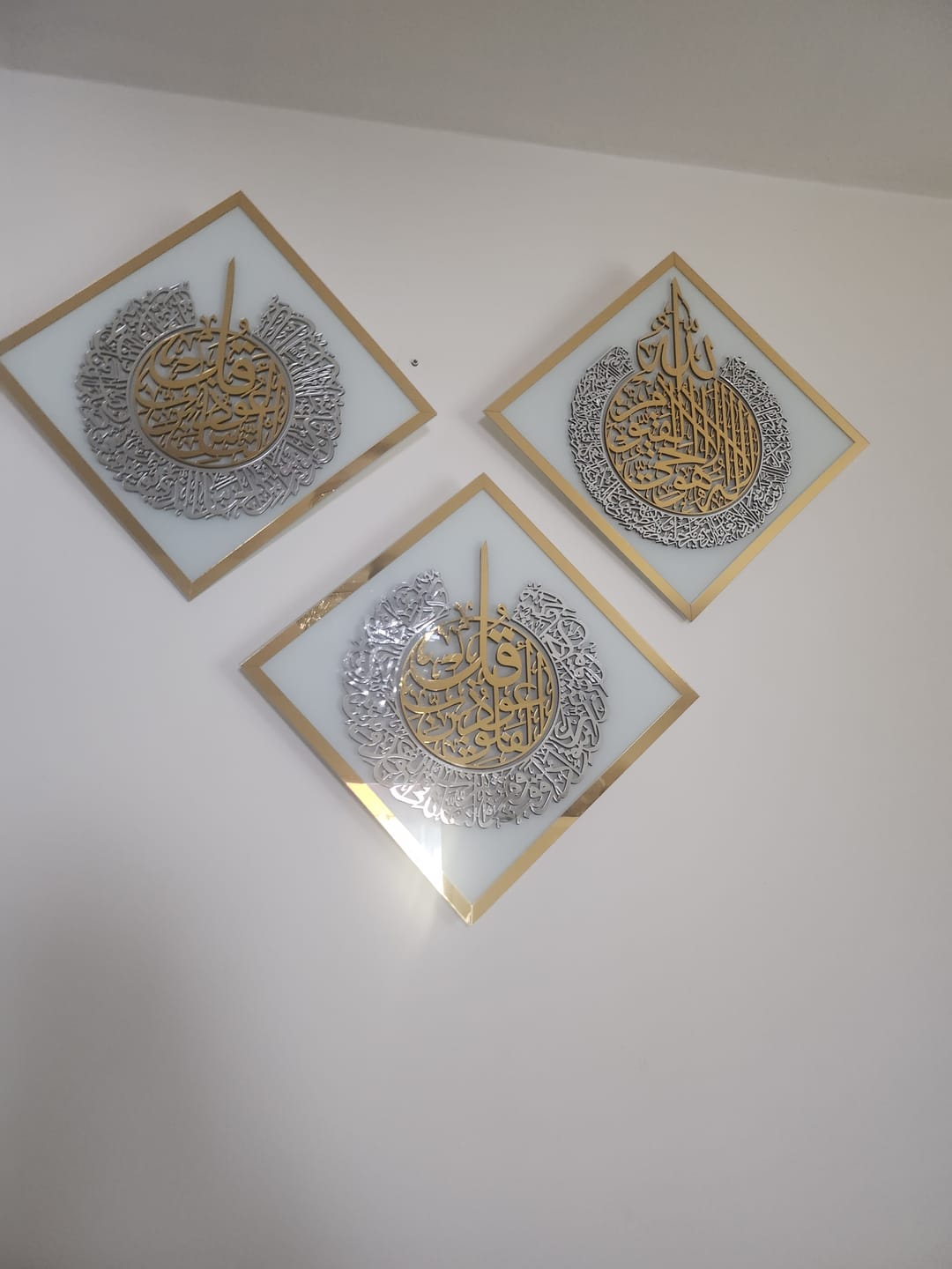 Customer photo review of Diamond Shaped Islamic Wall Art Ayatul Kursi, Falaq, Nas, Ikhlas