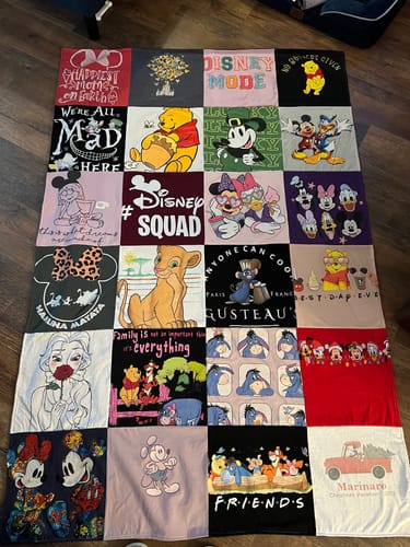 T-shirt quilt with disney, cartoons themes by Kathleen from NY