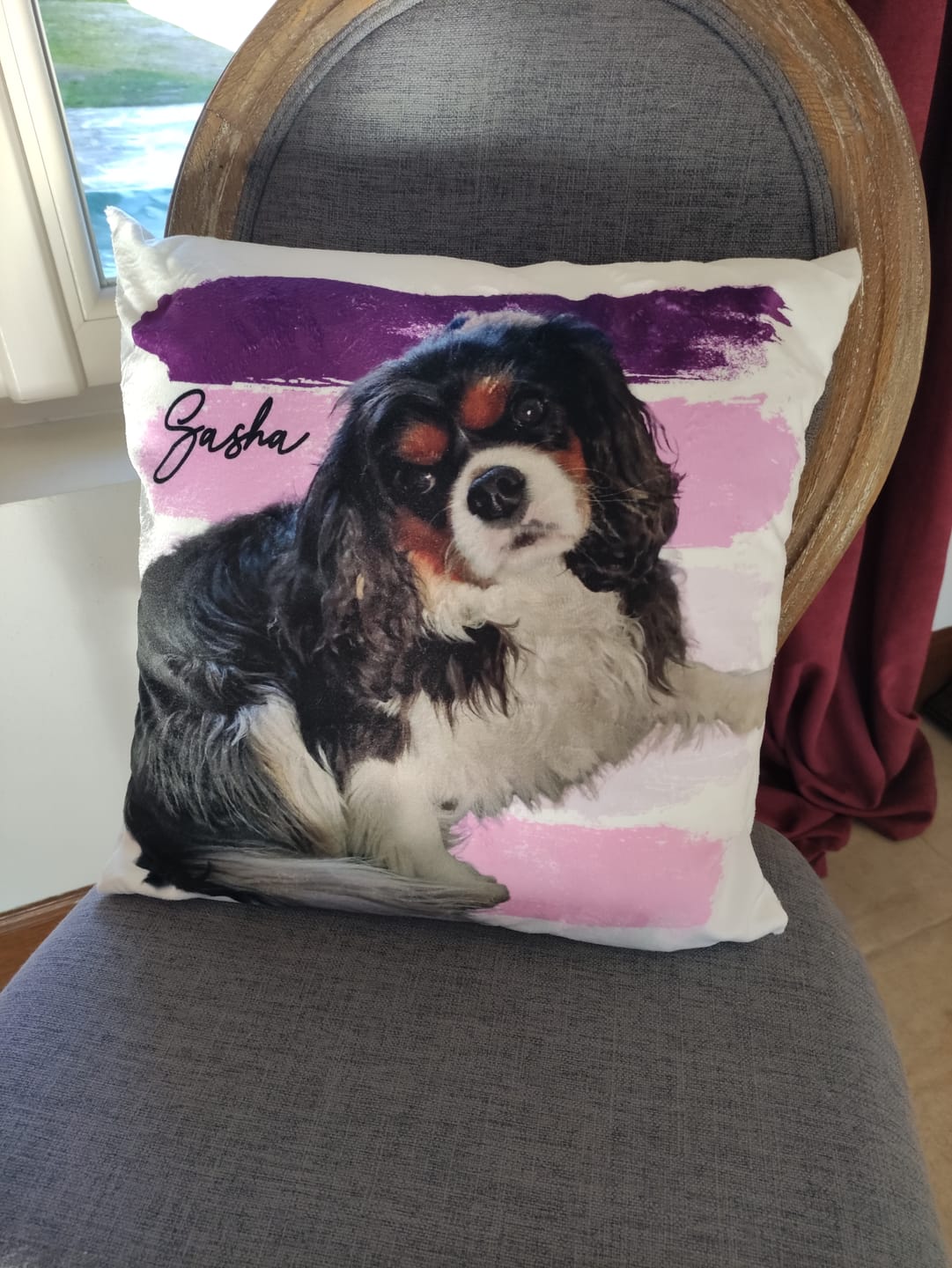 Customer photo review of Photo avec rayures aquarelles - Coussin personnalisé
