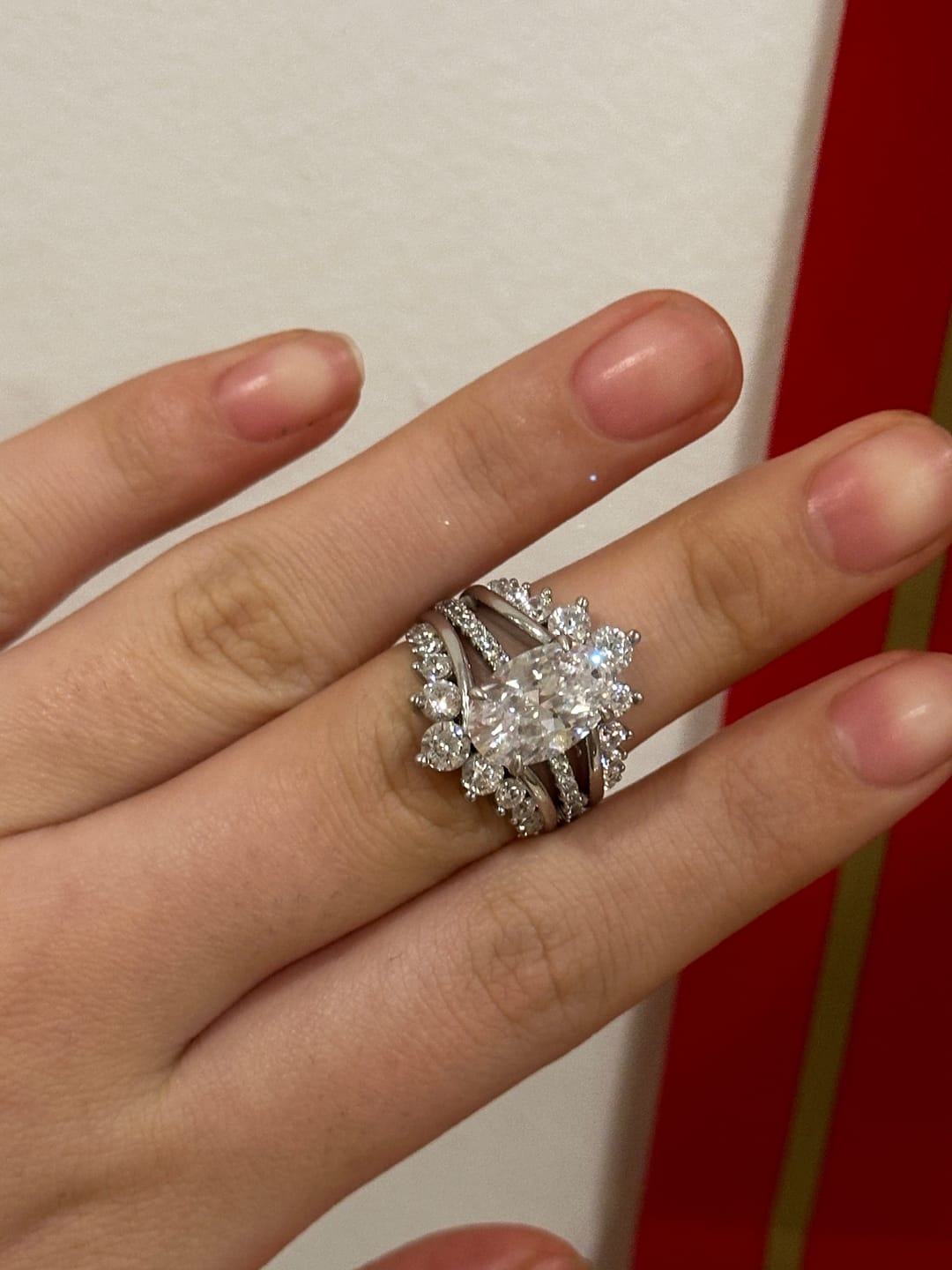 Customer photo review of Louily Exclusive 4.0Ct/5.0Ct Oval Cut Wedding Ring Set With Jacket Wedding Band