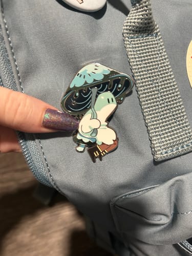 Customer photo review of Blue Mushroom Ghost Enamel Pin 2in