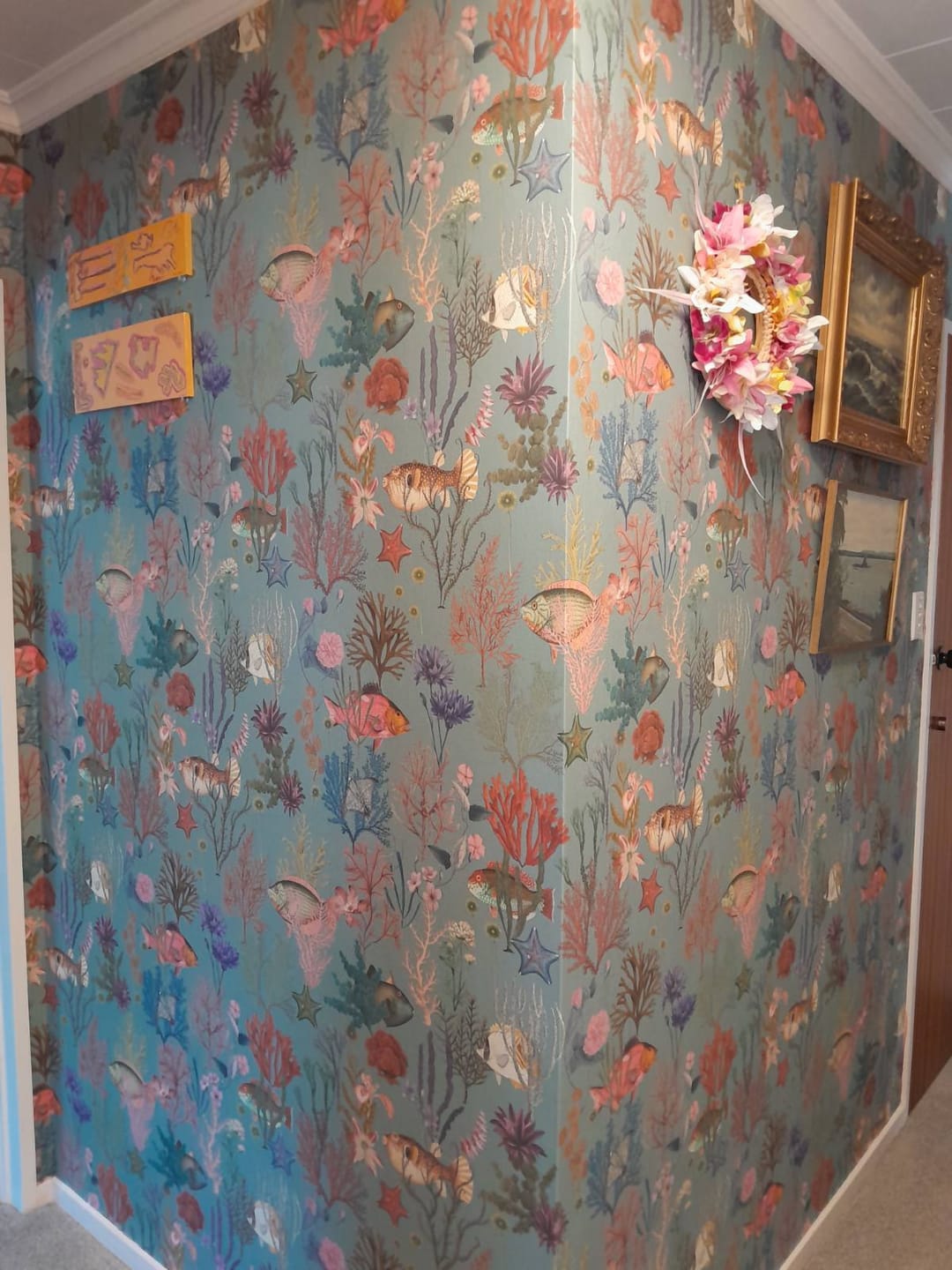 Customer photo review of Cora - Fish and Coral Wallpaper - Soft Aqua