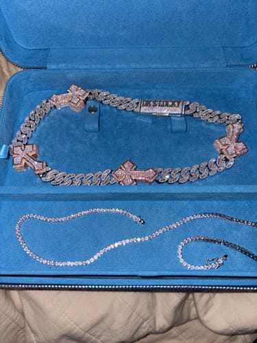 Customer photo review of CUSTOM CLASP 15MM Moissanite Baguette Cross Miami Cuban Link Chain 14K Gold