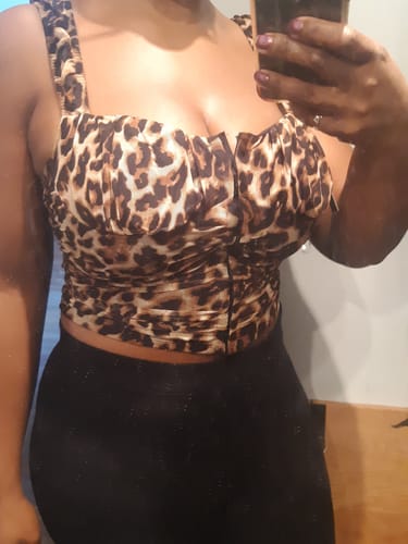 Customer photo review of Catelyn Mesh Leopard Corset Bustier Top