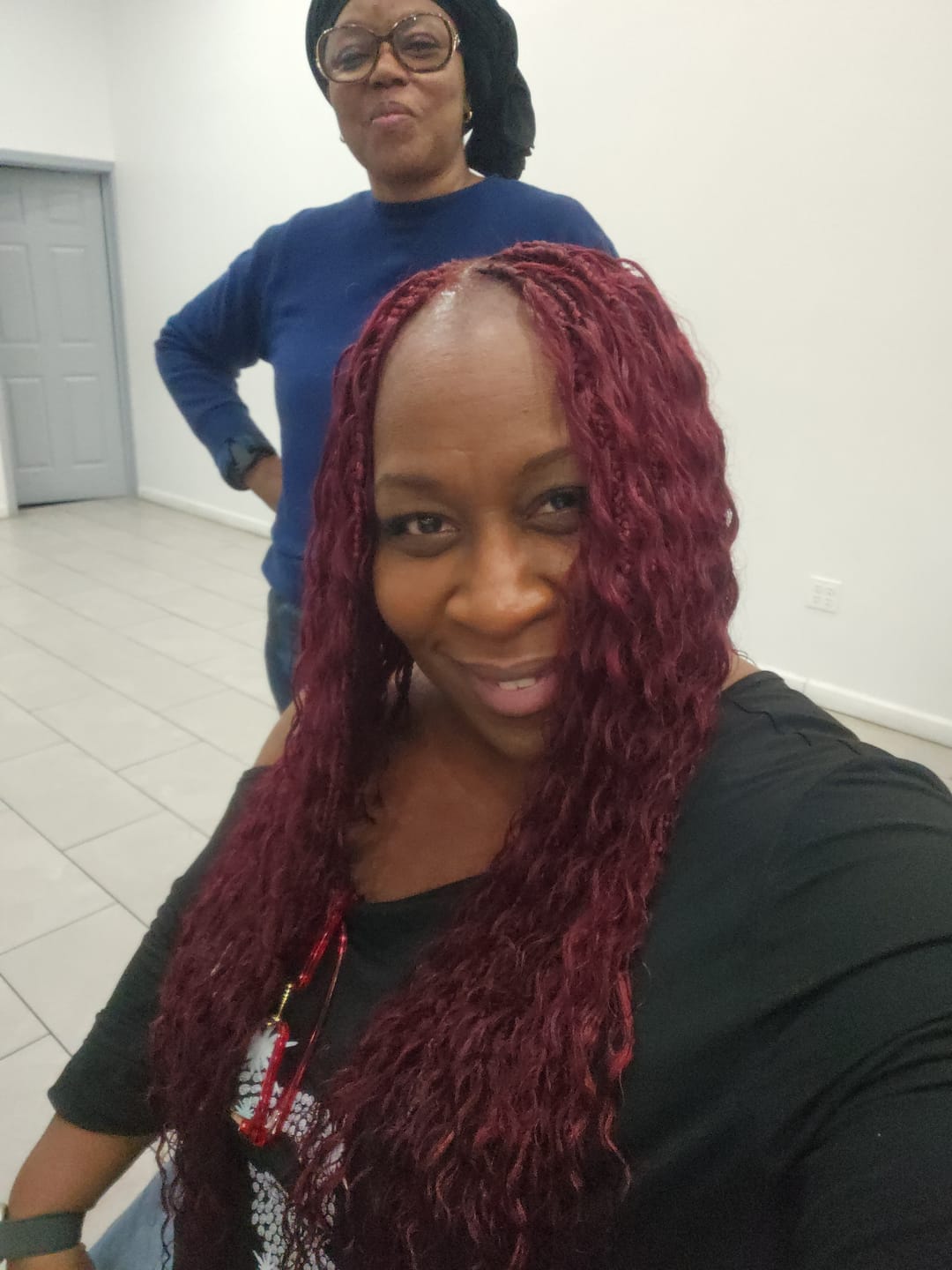 Customer photo review of Burgundy Deep Wave Bulk Hair Extensions for Braiding