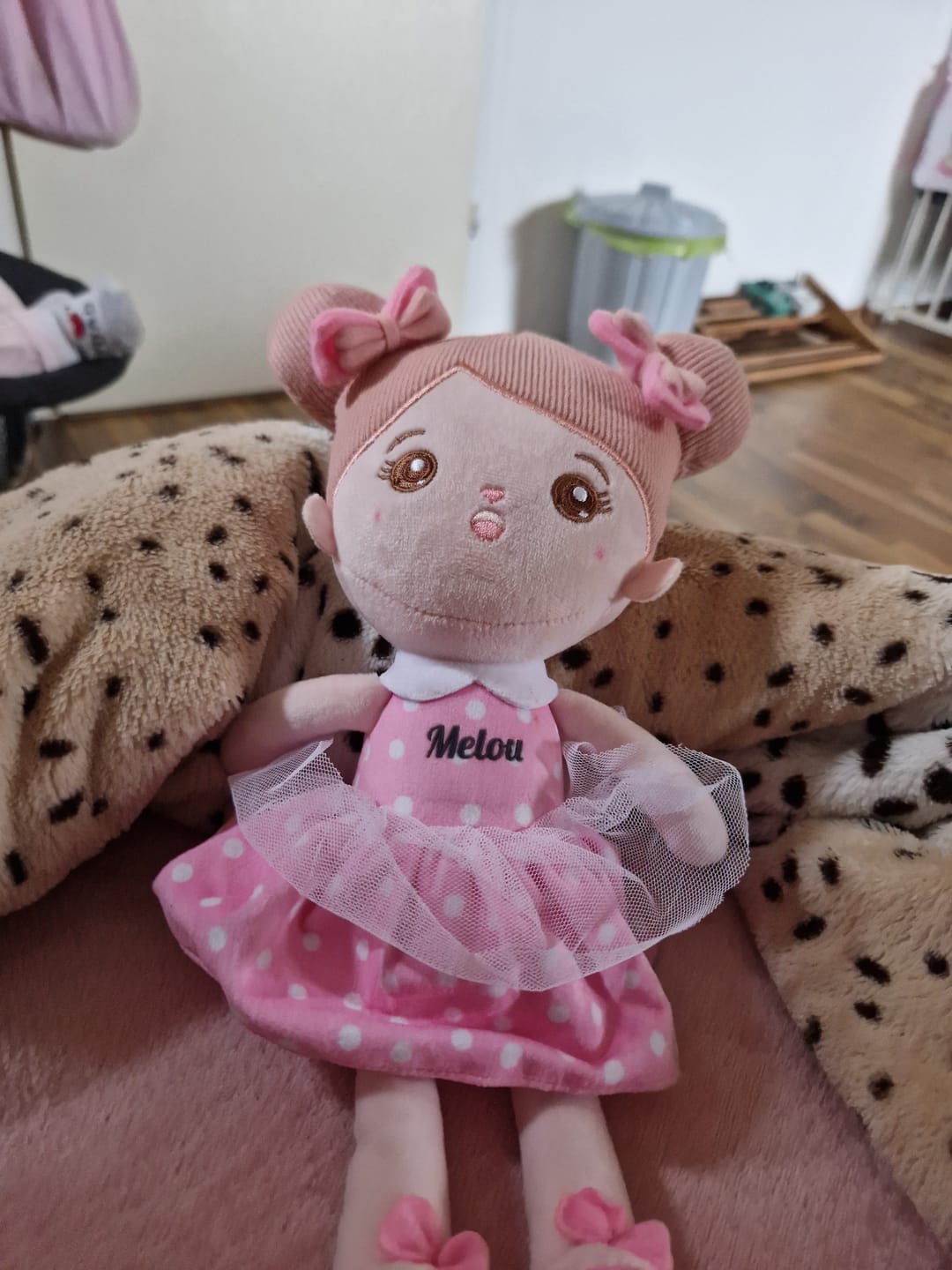 Customer photo review of Personalisierte Plüschpuppen mit Offenen Augen im Kleid mit Rosa Punkten