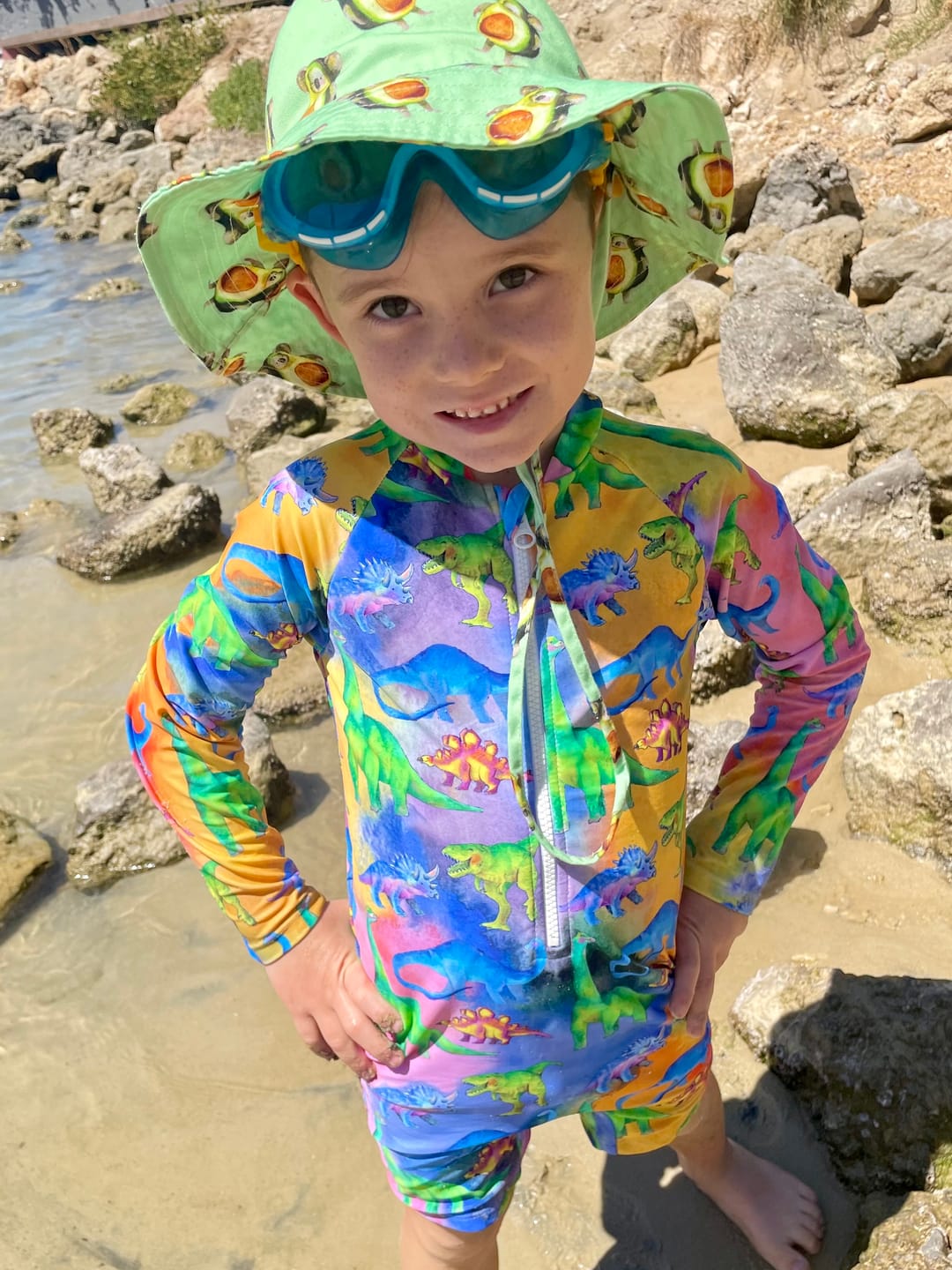 Customer photo review of Rainbow-saurus Unisex Long Sleeve Zip Swimmers
