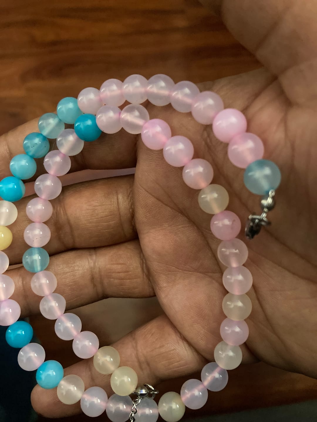 Customer photo review of Morganite Beaded Necklace