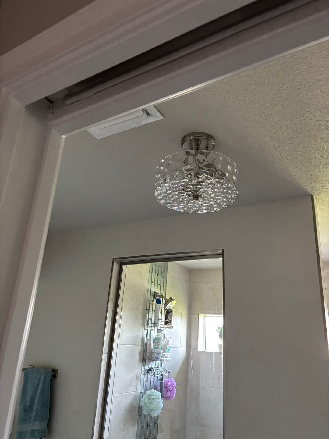 Customer photo review of Nickel Hammered Glass Semi Flush