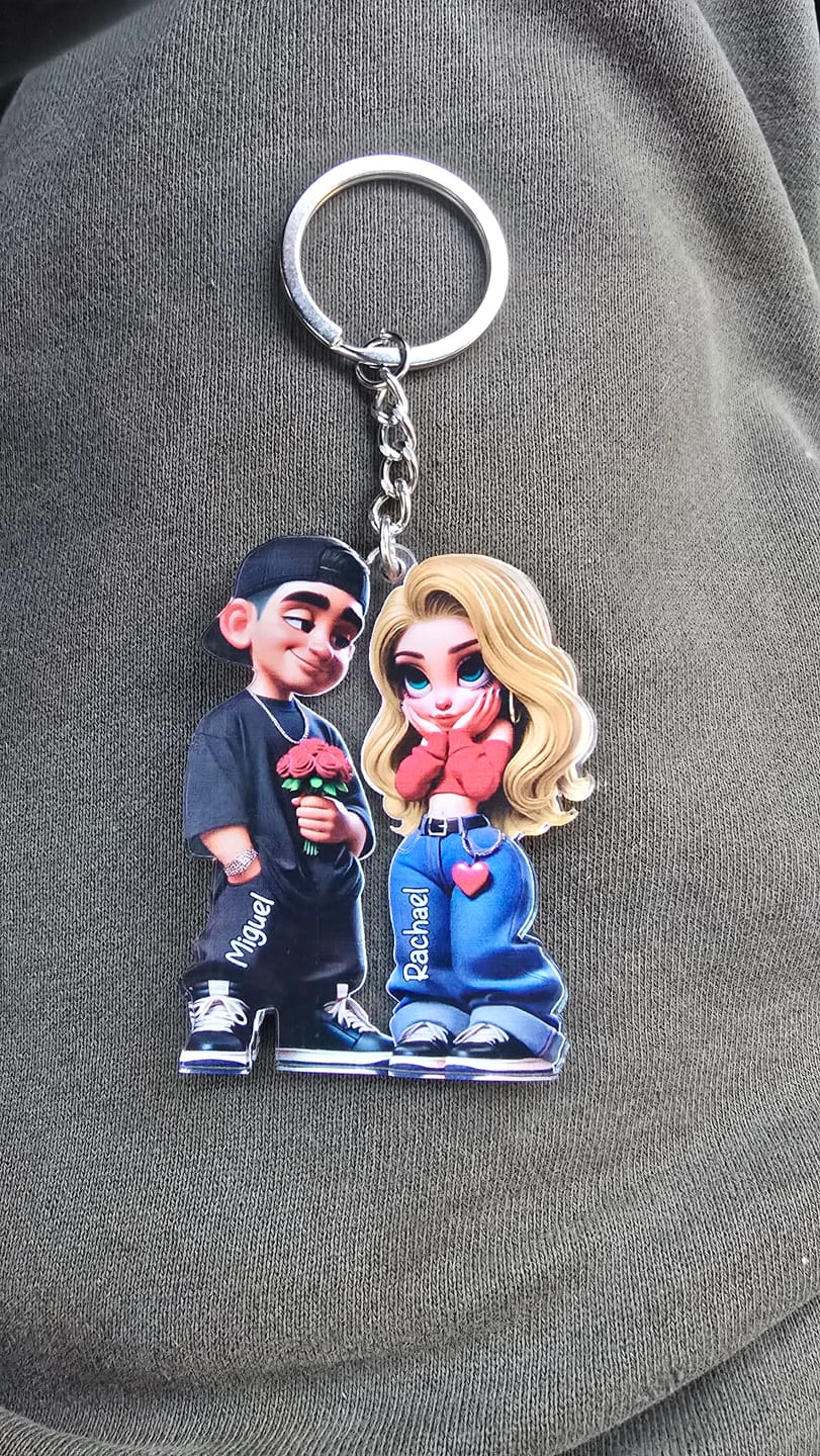 Customer photo review of 3D Effect Y2K Couple Personalized Acrylic Keychain, Valentine's Day Gift For Couple, for him, for her