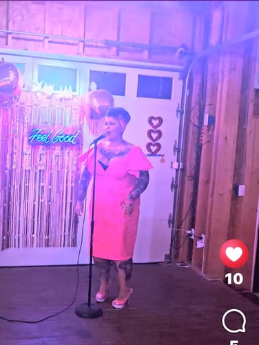 Customer photo review of BACKLOT NON DAMAGED - Bad Girl Pencil Skirt in Flamingo Pink Vegan Leather - Vixen by Micheline Pitt