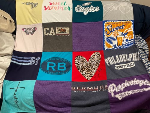 T-shirt quilt with travel, beach themes by Kris from NC