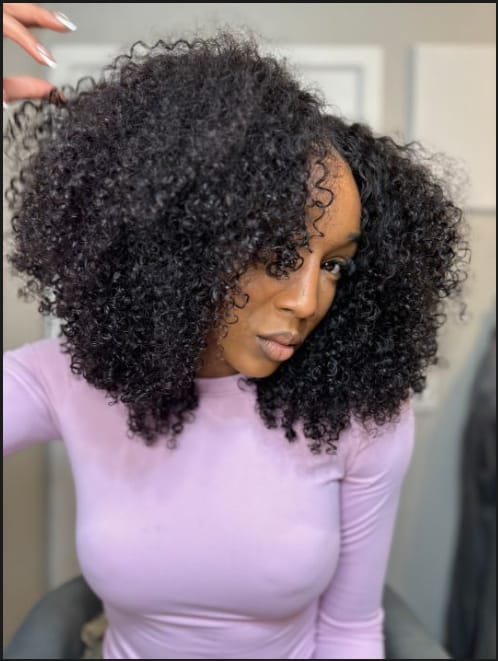 Customer photo review of Wavymy Afro Kinky Curly 7x5 Lace Glueless Wigs HD Lace Wear & Go Wigs Dome Cap 180% Density Layered Curly Hairstyle