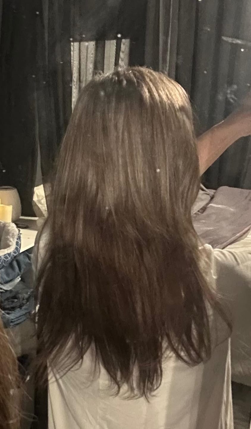 Customer photo review of Full Shine Virgin Genius Weft Hair Extensions Darkest Brown #2