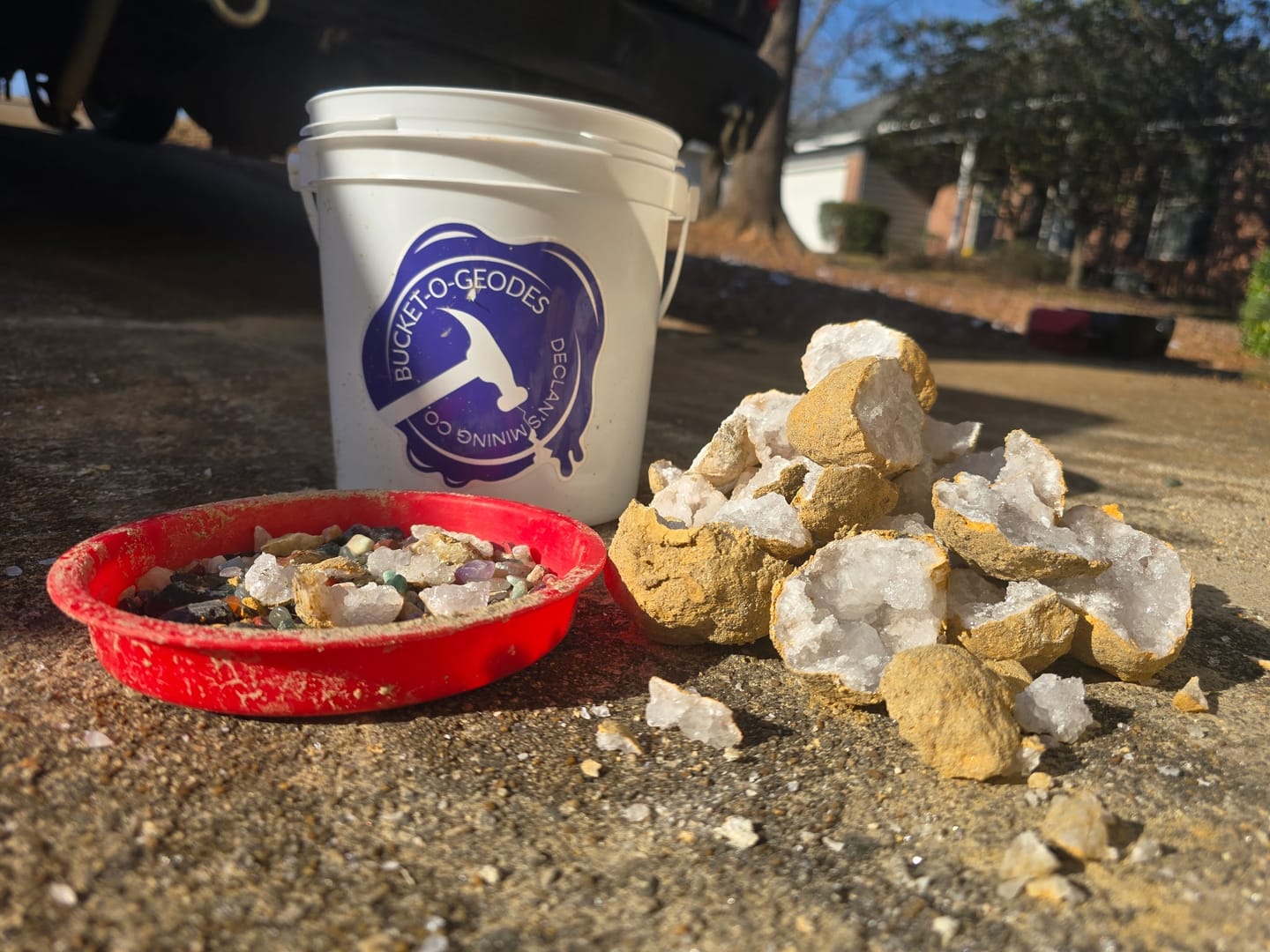Customer photo review of Gallon Bucket of Quartz Geodes
