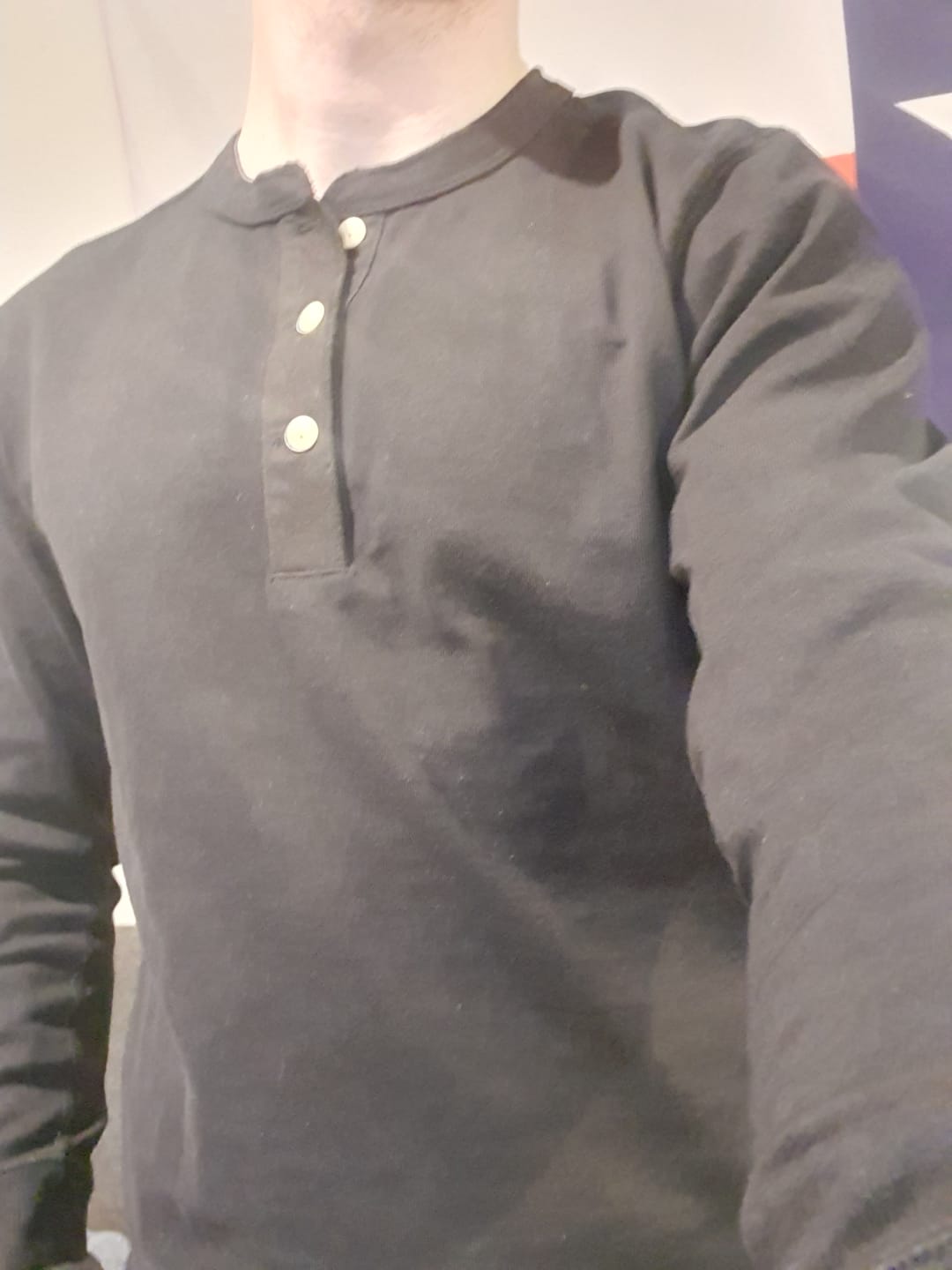 Customer photo review of Vintage Long Sleeve Henley Shirt - Black