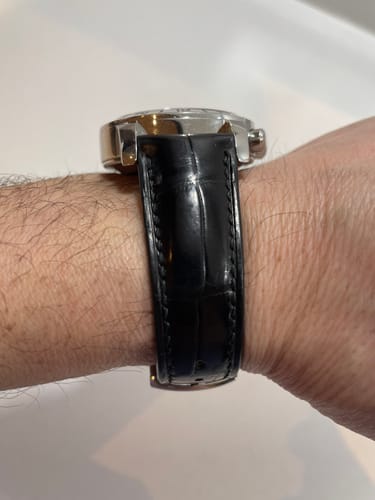 Customer review photo of a black crocodile leather watch strap