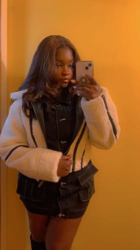 Customer photo review of Reversible Vegan Leather Sherpa Jacket