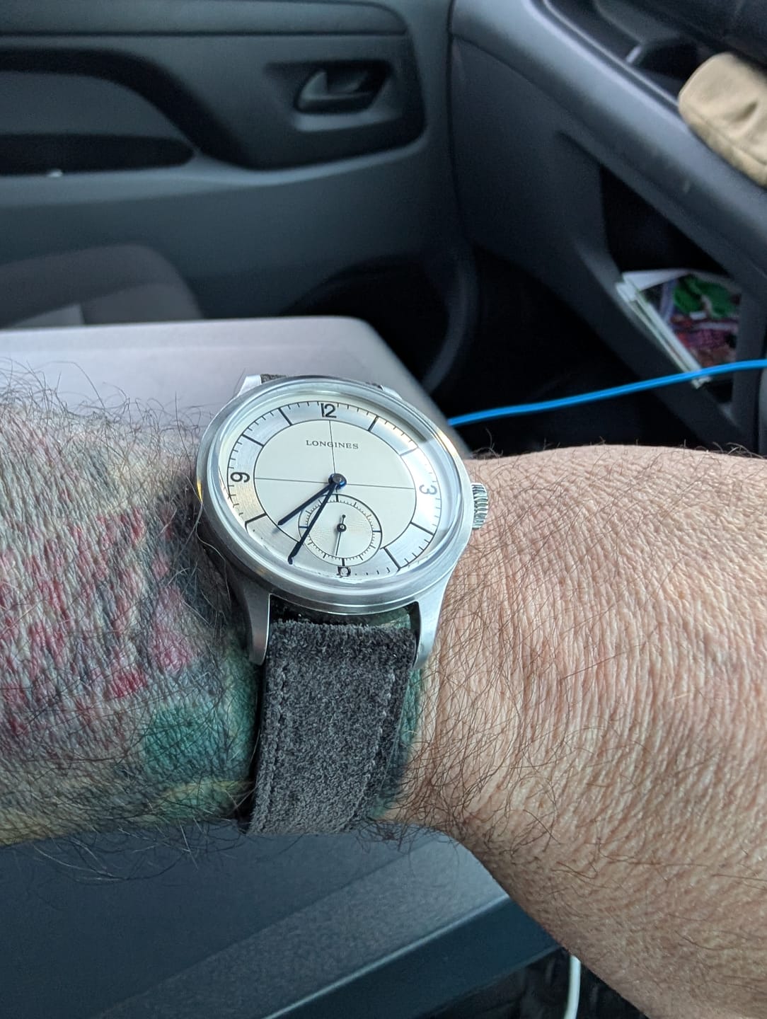 Customer photo review of Italian Suede Leather Watch Strap - Light Grey
