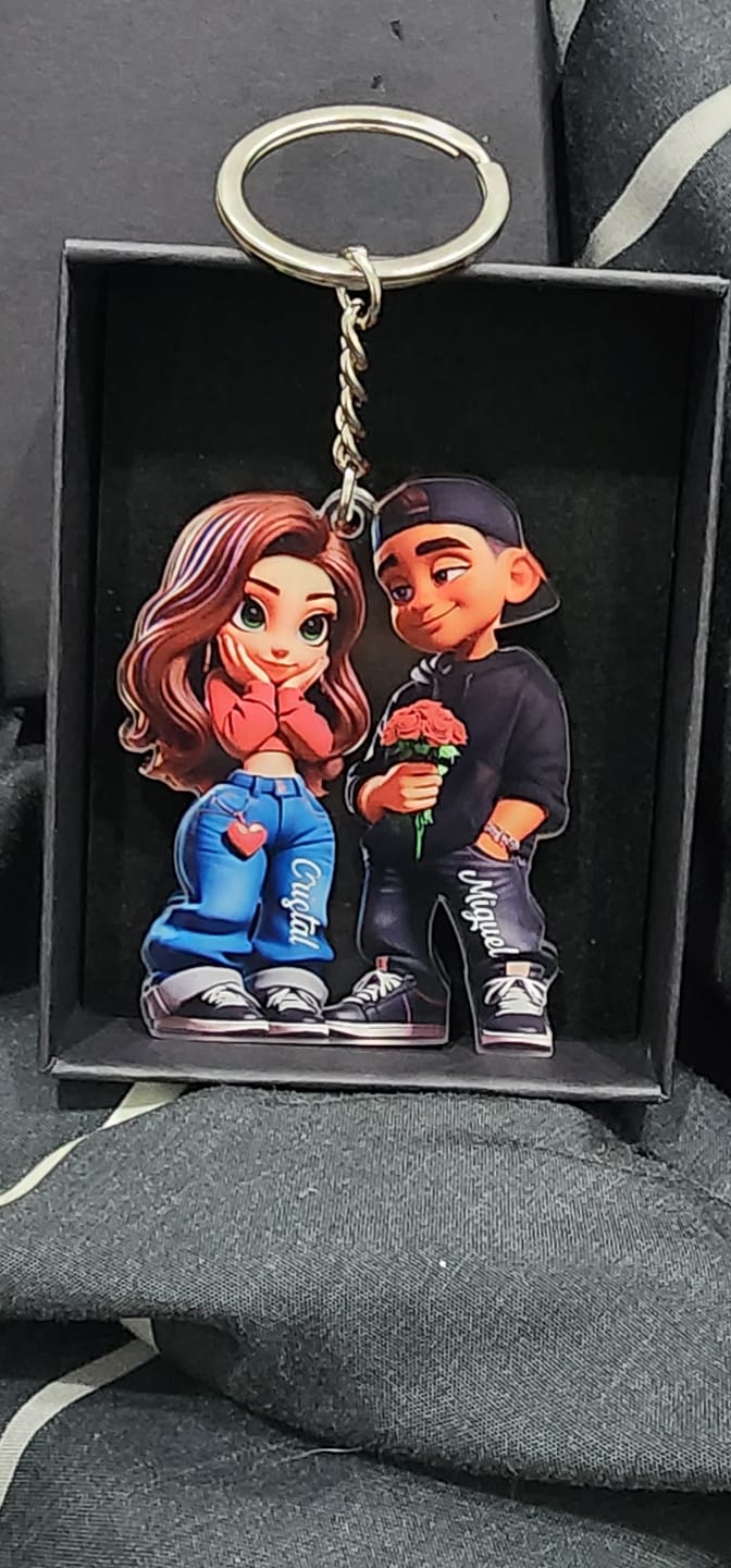 Customer photo review of 3D Effect Y2K Couple Personalized Acrylic Keychain, Valentine's Day Gift For Couple, for him, for her